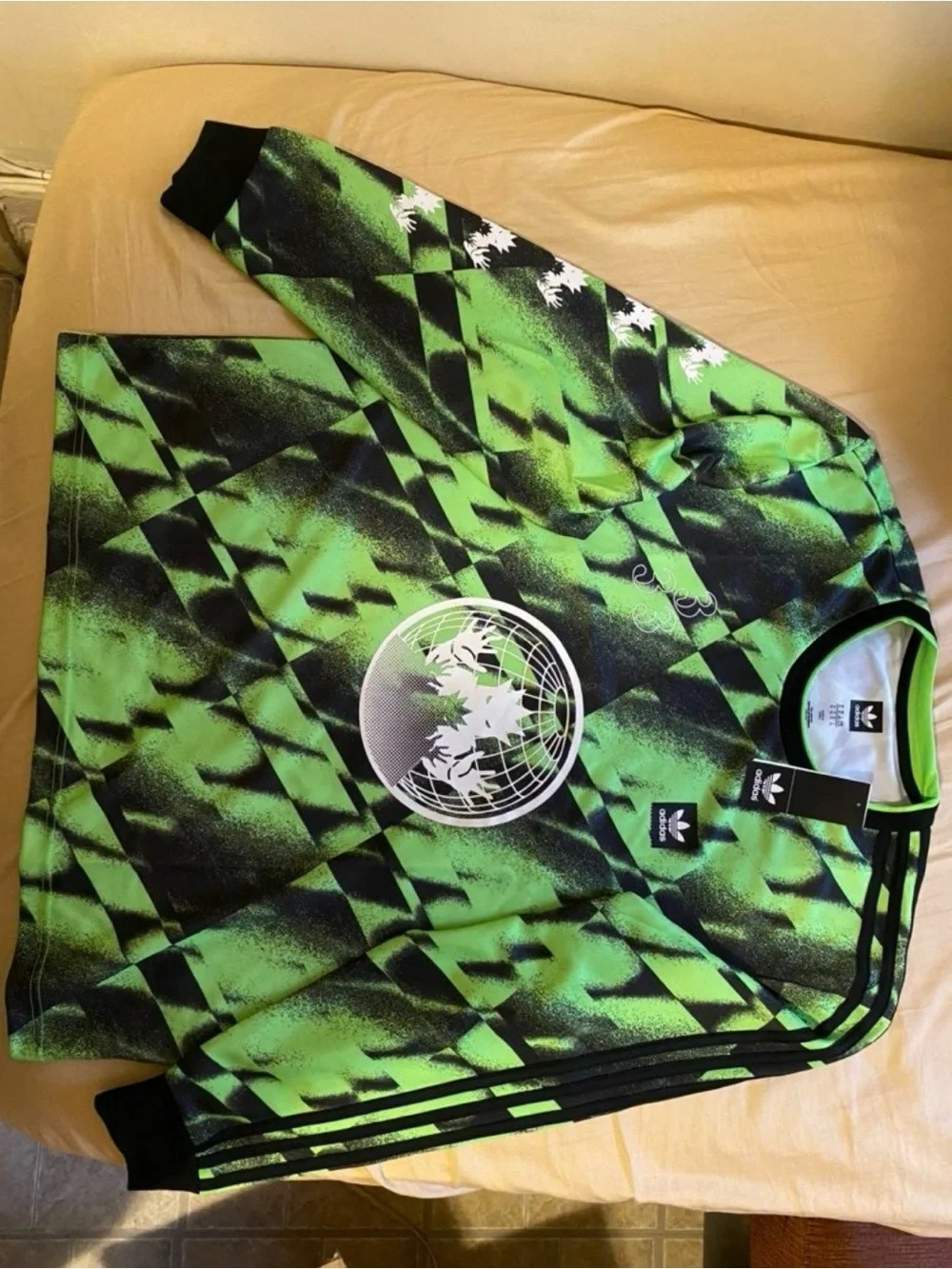 Adidas Neon Green and Black Graphic Long-Sleeve jersey For Mens